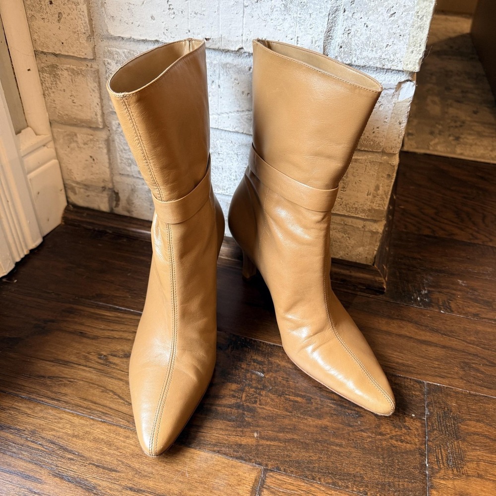 Antonio Melani Boots Womens Size 6.5 Brown Leather Mid Calf Pointed Toe Heel